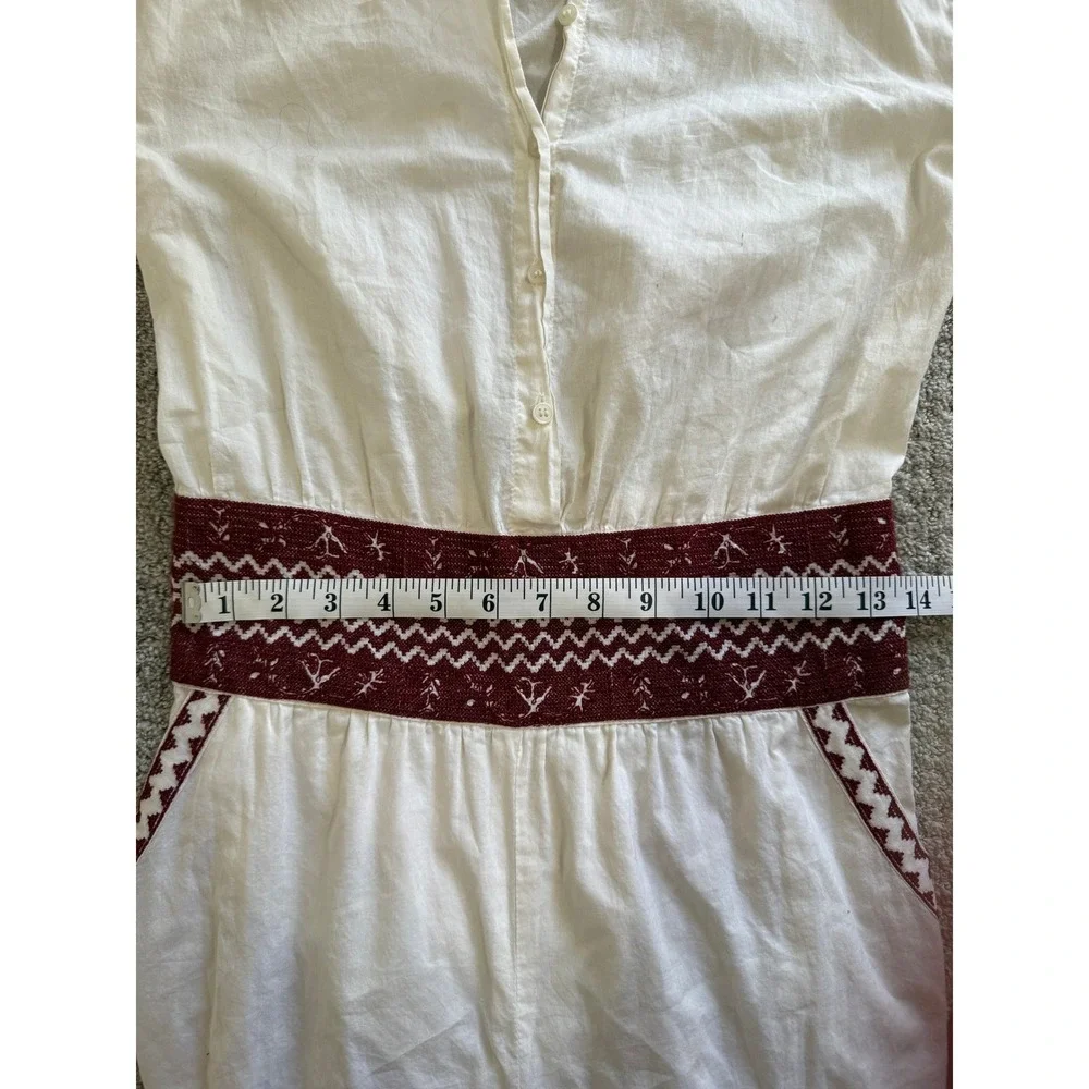 Flannel Austrailia Burgundy Cream Embroidered Cotton Jumpsuit Boho Chic Small - Picture 11 of 15